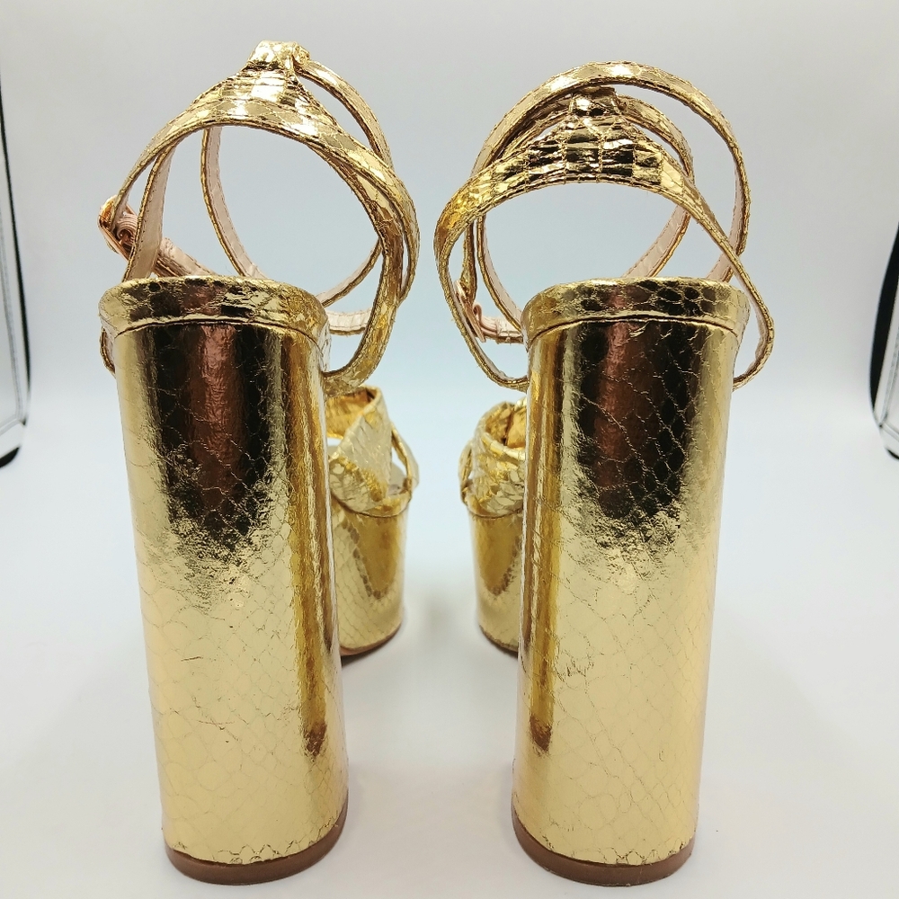 Public Desire Gold Metallic Platform High Heel Sandals - Picture 8 of 9